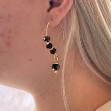 Load image into Gallery viewer, Hand-Formed Gold Plated Earrings with Black Faceted Beads