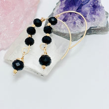 Load image into Gallery viewer, Hand-Formed Gold Plated Earrings with Black Faceted Beads