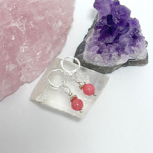 Load image into Gallery viewer, Coral Dyed Quartzite Earrings on Silver Plated Huggie Ear Wire