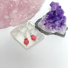 Load image into Gallery viewer, Coral Dyed Quartzite Earrings on Silver Plated Huggie Ear Wire