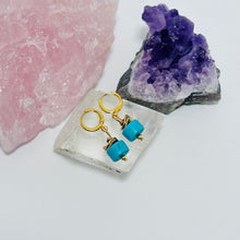 Load image into Gallery viewer, Turquoise Magnesite Huggie Earrings on Gold Plated Ear Wire