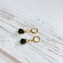 Load image into Gallery viewer, Black Faceted Bead Huggie Earrings on Gold Plated Ear Wire