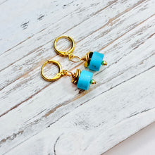 Load image into Gallery viewer, Turquoise Magnesite Huggie Earrings on Gold Plated Ear Wire