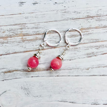 Load image into Gallery viewer, Coral Dyed Quartzite Earrings on Silver Plated Huggie Ear Wire