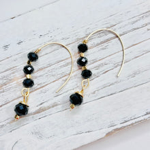 Load image into Gallery viewer, Hand-Formed Gold Plated Earrings with Black Faceted Beads