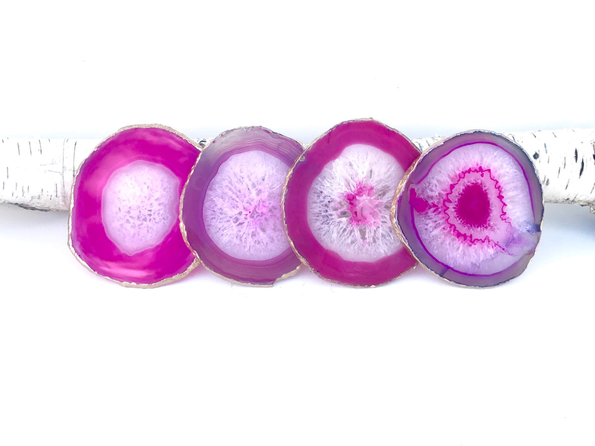 fucshia pink agate coasters, set of four