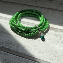Load image into Gallery viewer, Vibrant Green Beaded Wrap Bracelet with Wire‑Wrapped Charm