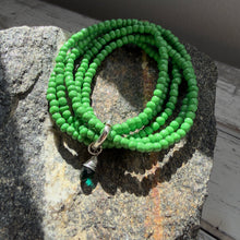 Load image into Gallery viewer, Vibrant Green Beaded Wrap Bracelet with Wire‑Wrapped Charm