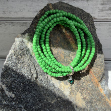 Load image into Gallery viewer, Vibrant Green Beaded Wrap Bracelet with Wire‑Wrapped Charm