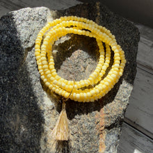 Load image into Gallery viewer, Sunlit Yellow Beaded Wrap Bracelet with Golden Tassel Accent