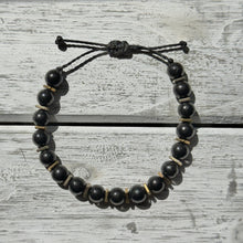 Load image into Gallery viewer, Black Onyx &amp; Gold-Plated Hematite Adjustable Bracelet on Waxed Cord