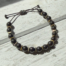 Load image into Gallery viewer, Black Onyx &amp; Gold-Plated Hematite Adjustable Bracelet on Waxed Cord