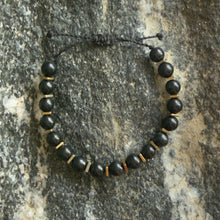 Load image into Gallery viewer, Black Onyx &amp; Gold-Plated Hematite Adjustable Bracelet on Waxed Cord