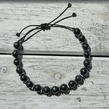Load image into Gallery viewer, Black Onyx &amp; Silver-Plated Hematite Adjustable Bracelet on Waxed Cord