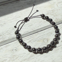 Load image into Gallery viewer, Black Onyx &amp; Silver-Plated Hematite Adjustable Bracelet on Waxed Cord