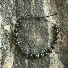 Load image into Gallery viewer, Black Onyx &amp; Silver-Plated Hematite Adjustable Bracelet on Waxed Cord