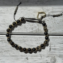 Load image into Gallery viewer, Hypersthene &amp; Gold-Plated Hematite Heart Charm Bracelet