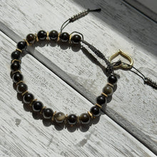 Load image into Gallery viewer, Hypersthene &amp; Gold-Plated Hematite Heart Charm Bracelet