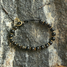 Load image into Gallery viewer, Hypersthene &amp; Gold-Plated Hematite Heart Charm Bracelet