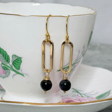 Load image into Gallery viewer, Black Tourmaline Paperclip Earrings