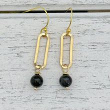 Load image into Gallery viewer, Black Tourmaline Paperclip Earrings