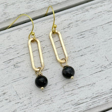 Load image into Gallery viewer, Black Tourmaline Paperclip Earrings