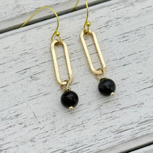 Load image into Gallery viewer, Black Tourmaline Paperclip Earrings