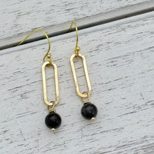 Load image into Gallery viewer, Black Tourmaline Paperclip Earrings