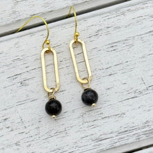 Load image into Gallery viewer, Black Tourmaline Paperclip Earrings
