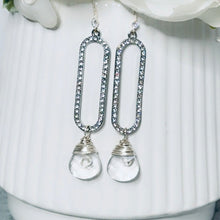 Load image into Gallery viewer, Pave Crystal Paperclip Earrings with Swarovski Crystal Drop