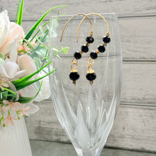 Load image into Gallery viewer, Hand-Formed Gold Plated Earrings with Black Faceted Beads