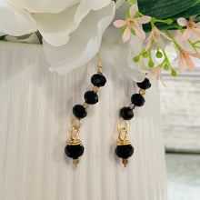 Load image into Gallery viewer, Hand-Formed Gold Plated Earrings with Black Faceted Beads
