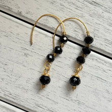 Load image into Gallery viewer, Hand-Formed Gold Plated Earrings with Black Faceted Beads