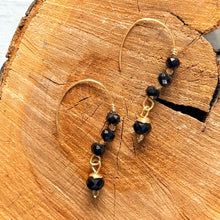 Load image into Gallery viewer, Hand-Formed Gold Plated Earrings with Black Faceted Beads