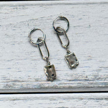 Load image into Gallery viewer, Silver Plated Hammered Charm Paperclip Earrings
