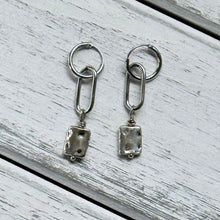 Load image into Gallery viewer, Silver Plated Hammered Charm Paperclip Earrings