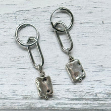 Load image into Gallery viewer, Silver Plated Hammered Charm Paperclip Earrings