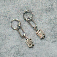 Load image into Gallery viewer, Silver Plated Hammered Charm Paperclip Earrings
