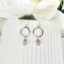 Load image into Gallery viewer, Grey Moonstone Beaded Earrings on Hammered Silver Hoop with Silver Plated Ear Wire