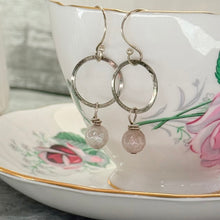 Load image into Gallery viewer, Grey Moonstone Beaded Earrings on Hammered Silver Hoop with Silver Plated Ear Wire