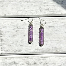 Load image into Gallery viewer, Amethyst Beaded Cage Earrings on Silver Plated Ear Wire