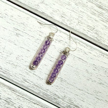 Load image into Gallery viewer, Amethyst Beaded Cage Earrings on Silver Plated Ear Wire