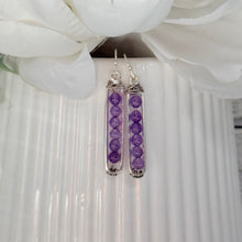 Load image into Gallery viewer, Amethyst Beaded Cage Earrings on Silver Plated Ear Wire