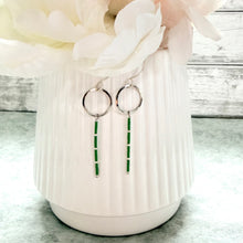 Load image into Gallery viewer, Green Beaded Linear Drop Earrings