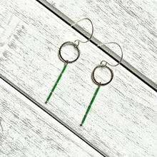 Load image into Gallery viewer, Green Beaded Linear Drop Earrings
