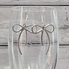 Load image into Gallery viewer, Silver Bow Dangle Earrings