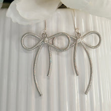 Load image into Gallery viewer, Silver Bow Dangle Earrings