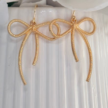 Load image into Gallery viewer, Gold Bow Dangle Earrings