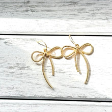 Load image into Gallery viewer, Gold Bow Dangle Earrings