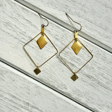 Load image into Gallery viewer, Brass Geometric Diamond Earrings